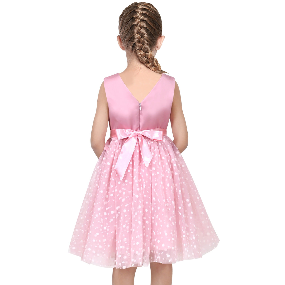 Girls Pink Floral Multilayer Ruffle Tulle Sleeveless Sequin Princess - Pink V Neck