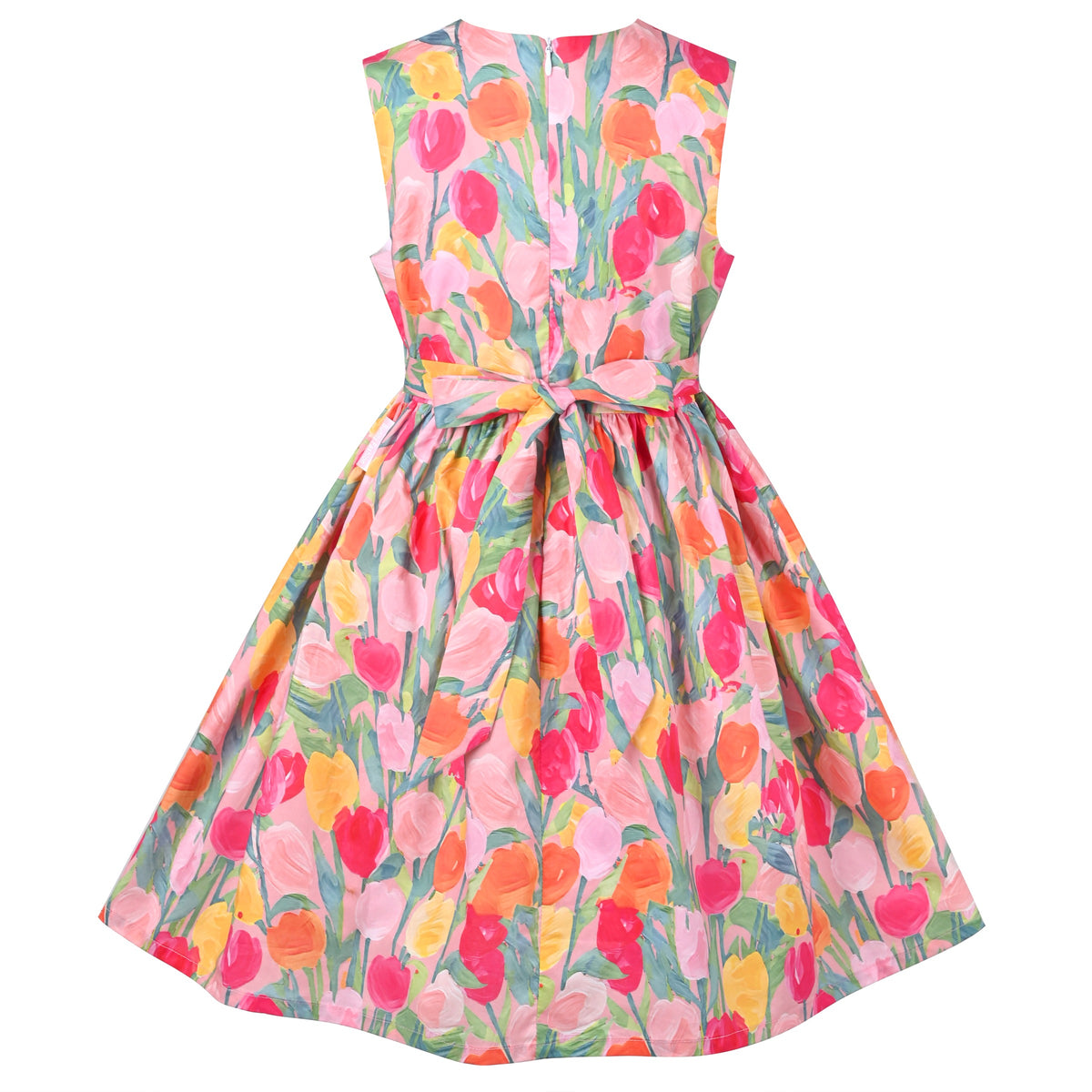 Girls Dress Floral Strawberry Embroidery Pocket Sleeveless Casual Party - Pink Tulip