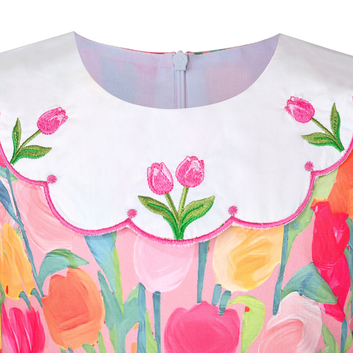 Girls Dress Floral Strawberry Embroidery Pocket Sleeveless Casual Party - Pink Tulip
