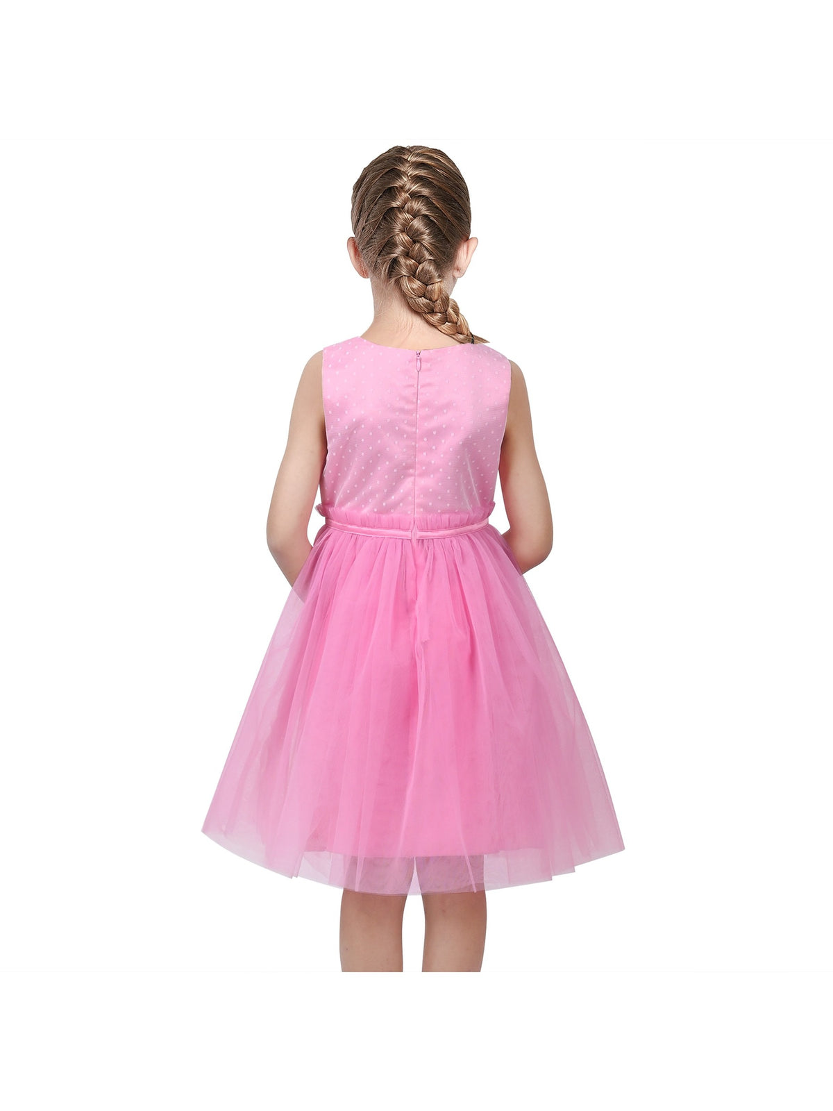 Girls Pink Floral Multilayer Ruffle Tulle Sleeveless Sequin Princess - Pink Rhinestone