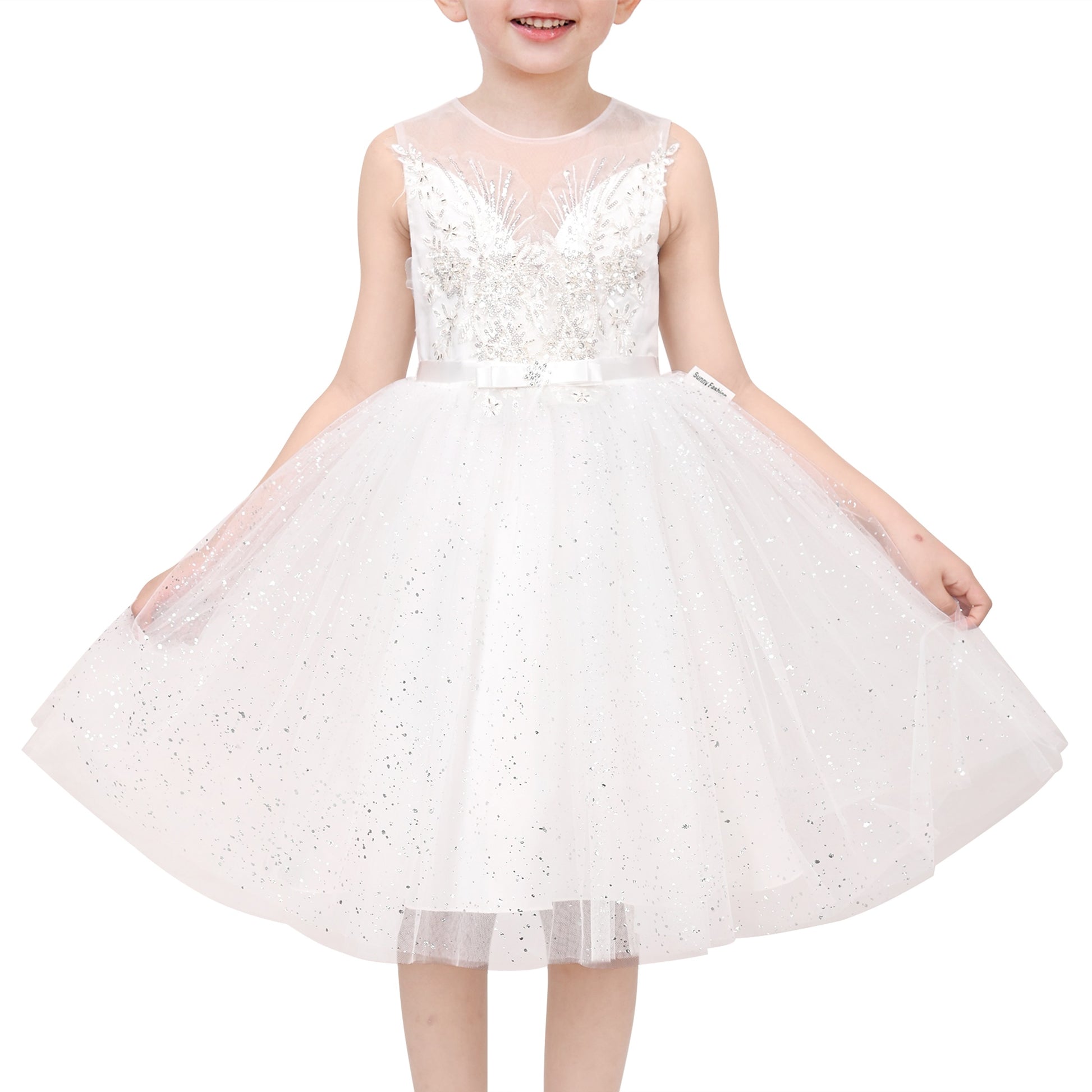 Flower Girls Dress White Wedding Pageant Bridesmaid Gown White