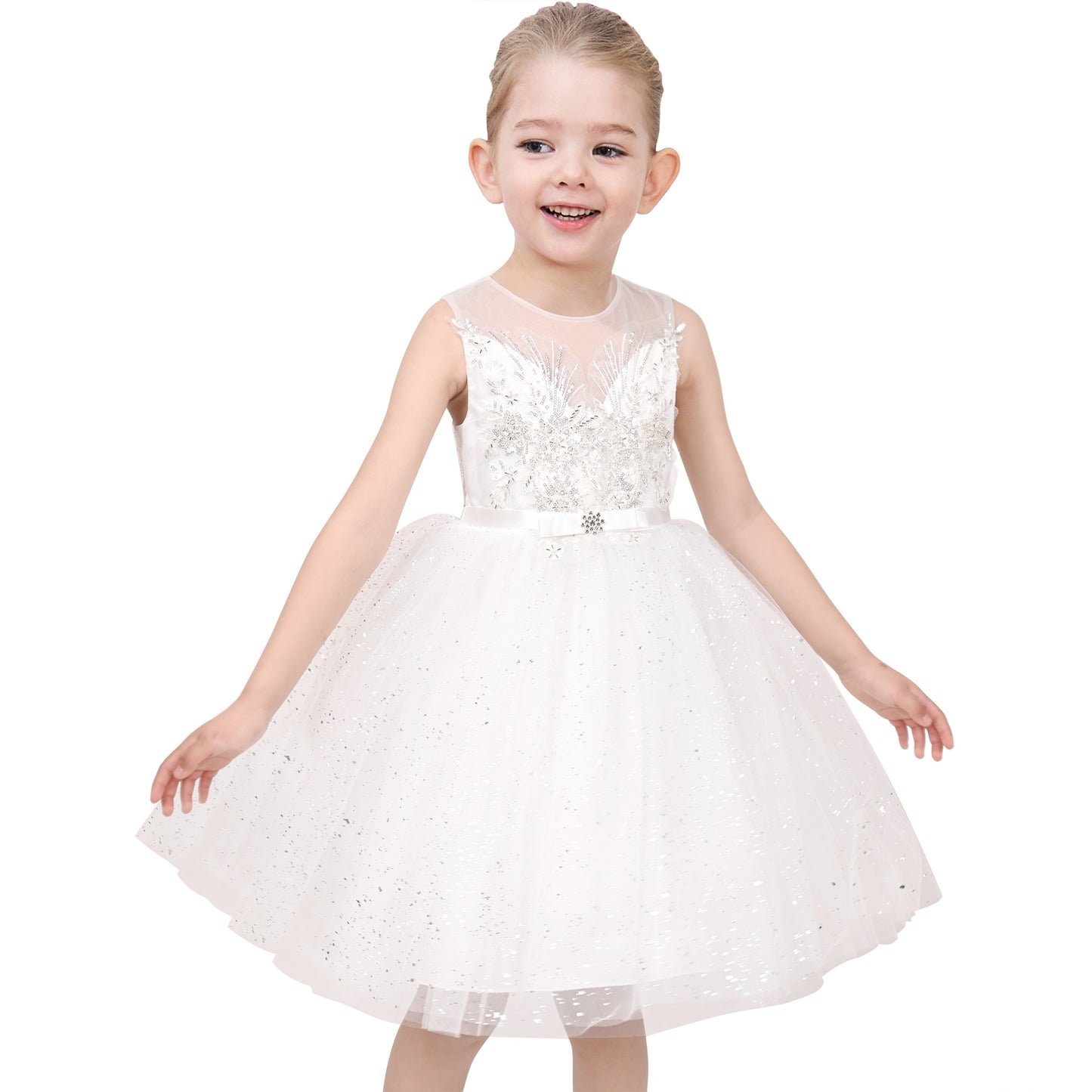 Flower Girls Dress White Wedding Pageant Bridesmaid Gown White