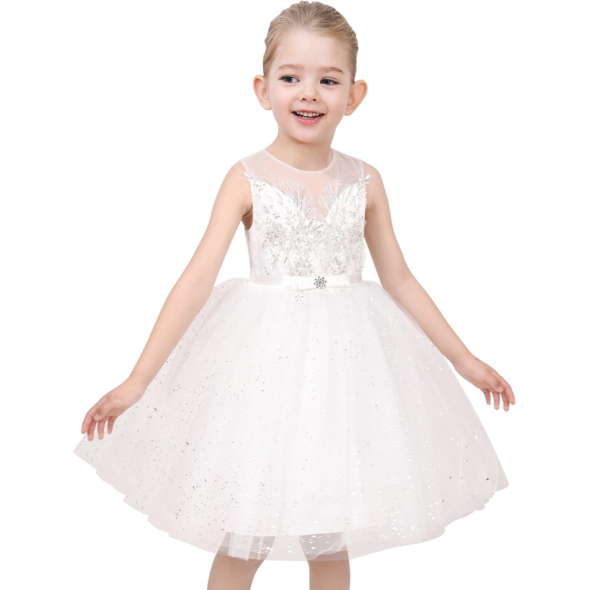 Flower Girls Dress White Wedding Pageant Bridesmaid Gown White