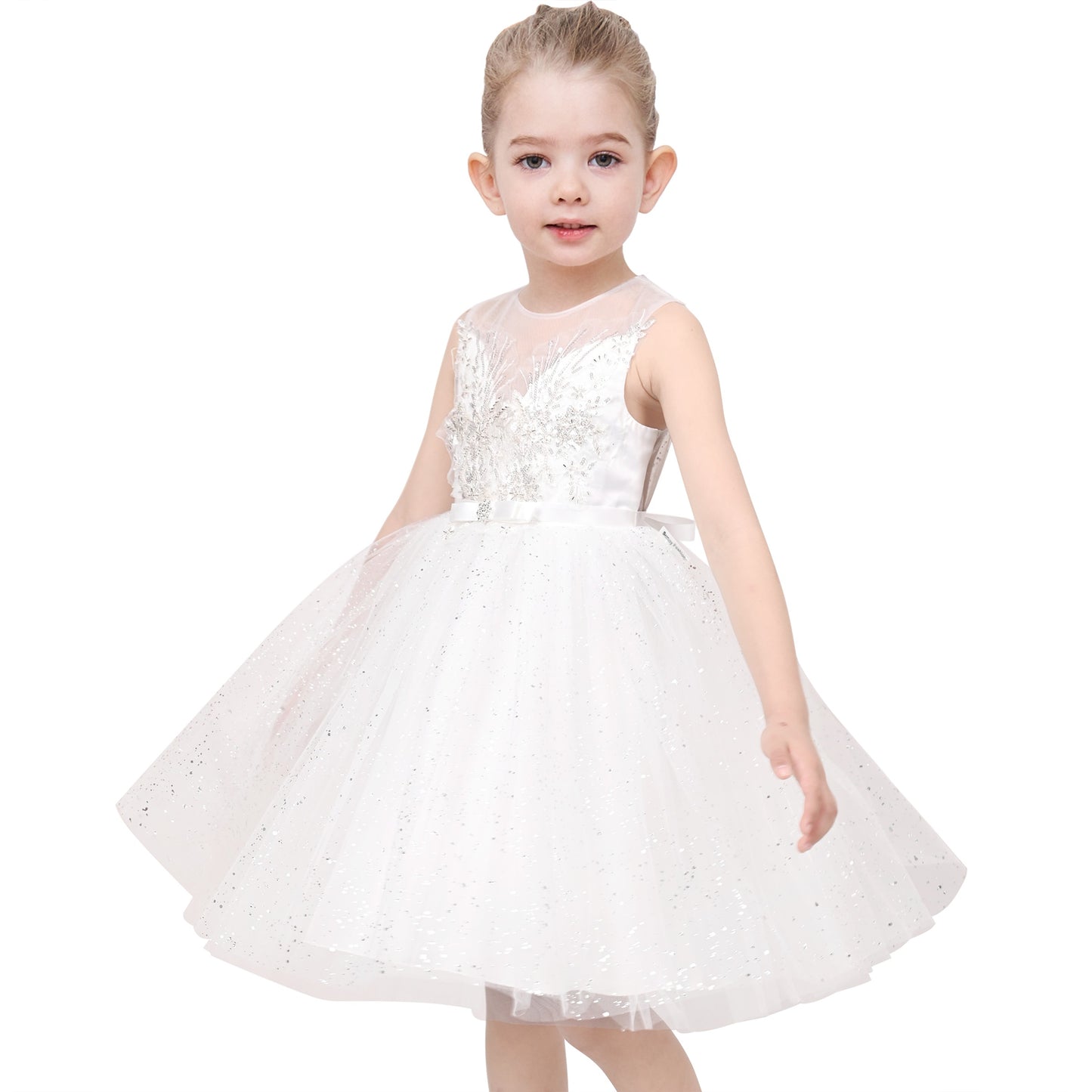 Flower Girls Dress White Wedding Pageant Bridesmaid Gown White