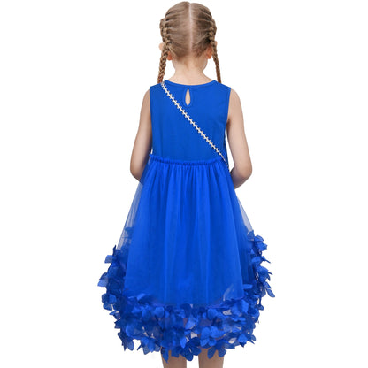 Girls Dress Turquoise Dimensional Flower Birthday Wedding Dress - Blue