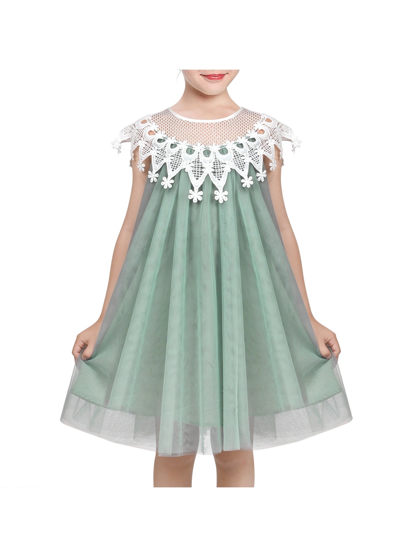 Flower Girls Dress Halter Dress Pearl Party Wedding Birthday Green