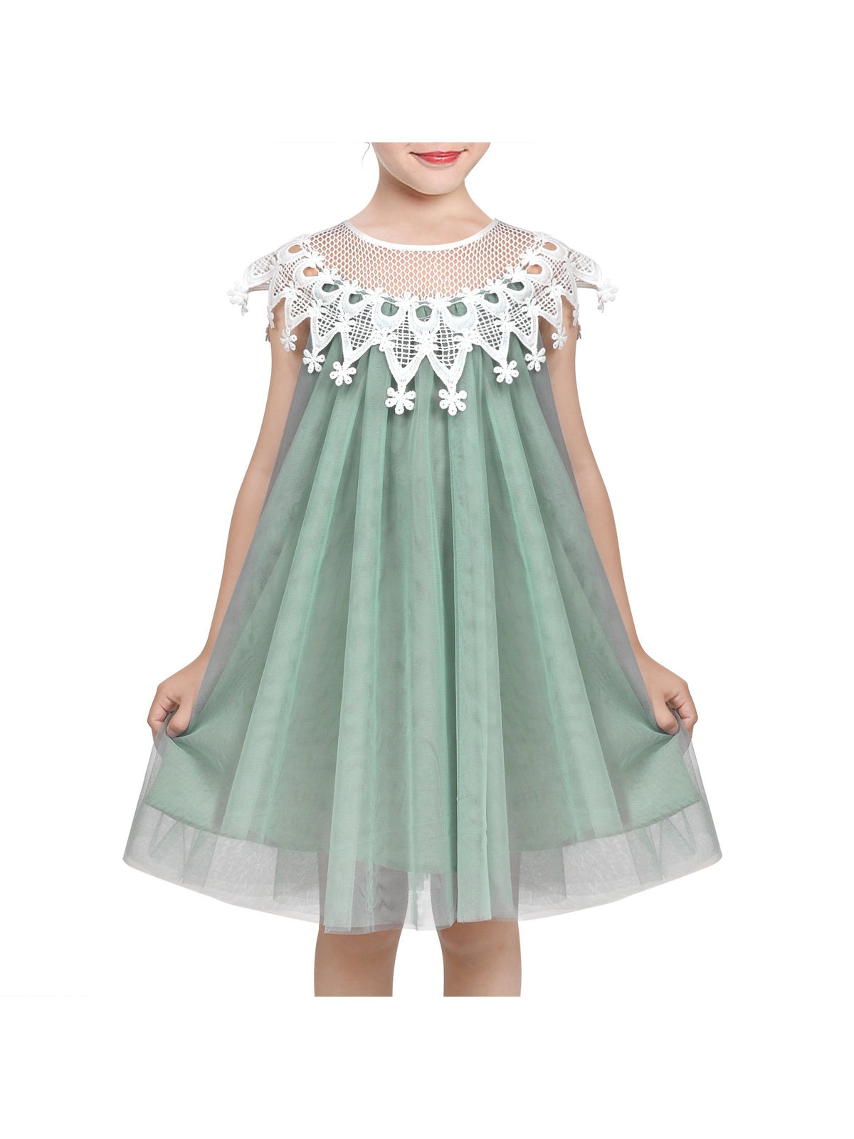 Flower Girls Dress Halter Dress Pearl Party Wedding Birthday - Pale Green