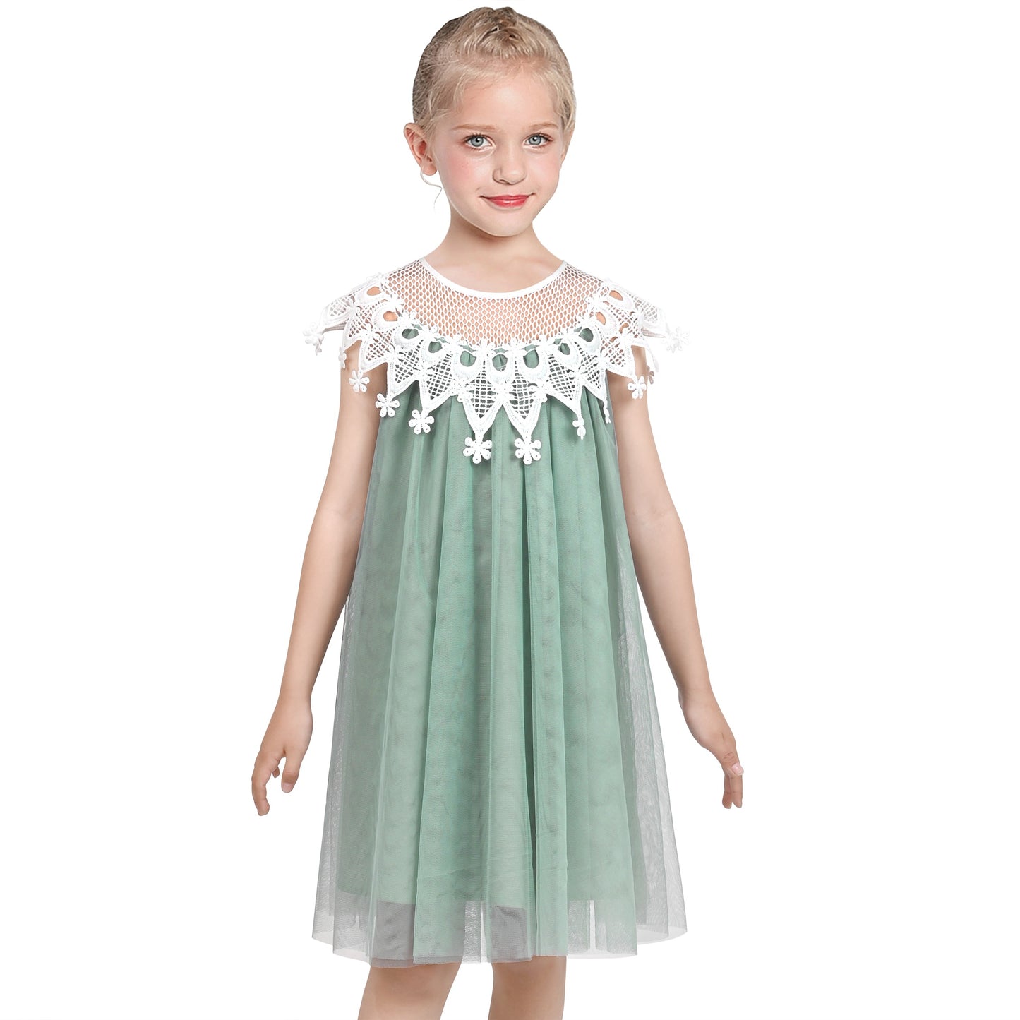 Flower Girls Dress Halter Dress Pearl Party Wedding Birthday Green