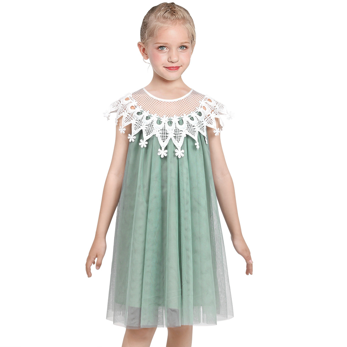 Flower Girls Dress Halter Dress Pearl Party Wedding Birthday - Pale Green