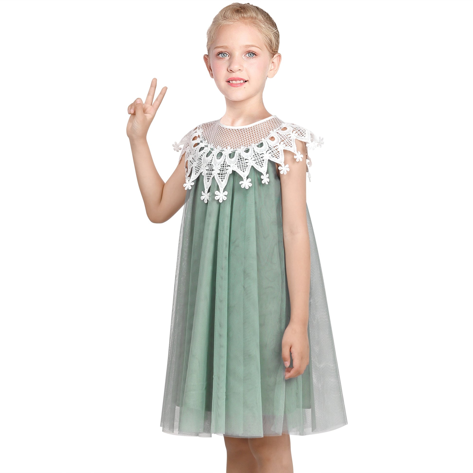 Flower Girls Dress Halter Dress Pearl Party Wedding Birthday Green