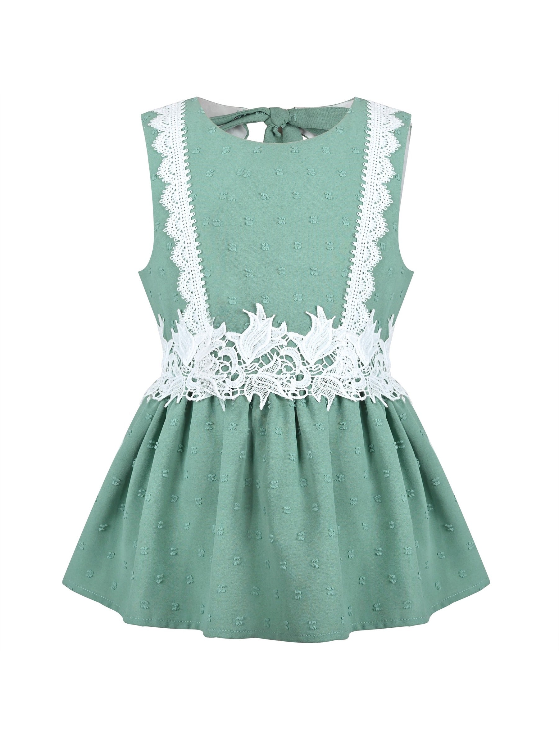 Girls 2 Piece Set Crop Top Wide Leg Pants Lace Hollow Back Sleeveless Green