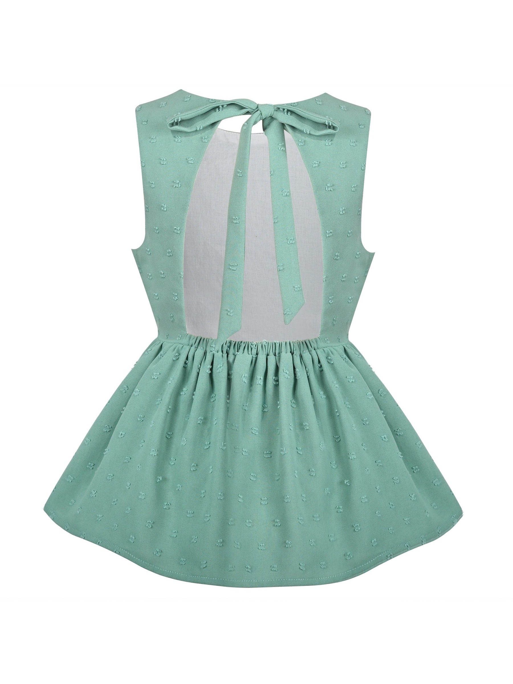 Girls 2 Piece Set Crop Top Wide Leg Pants Lace Hollow Back Sleeveless Green