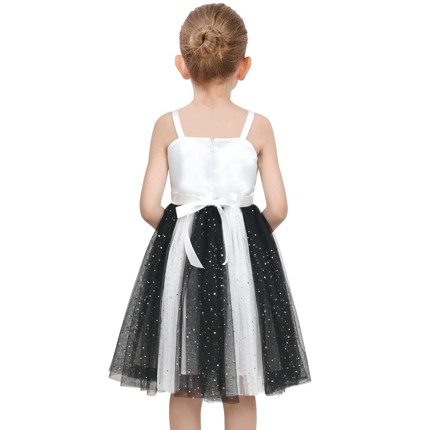 Girls Dress Pink Bow Tie Wedding Lace Tulle Overlay Layered Black