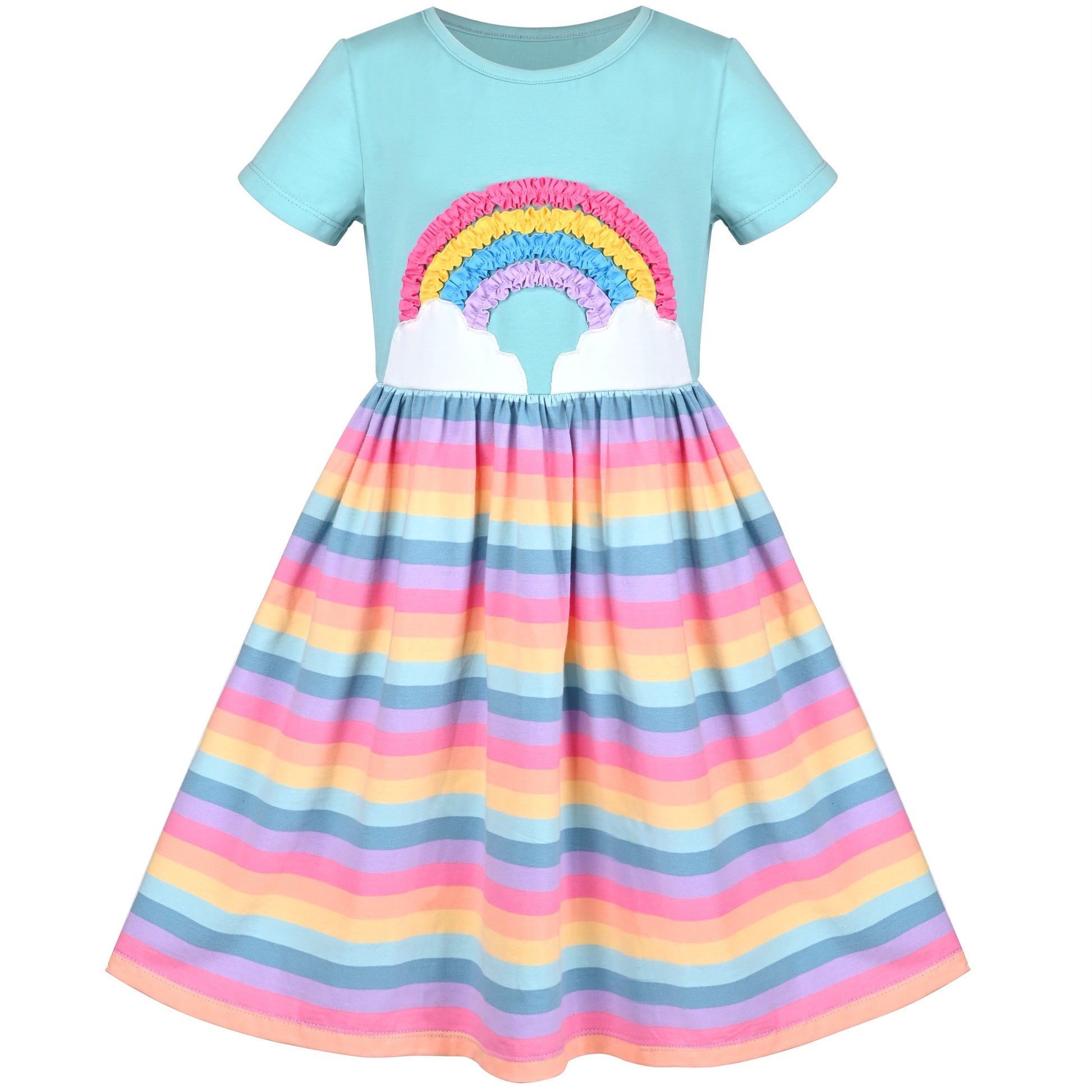 Girls Dress Blue Dot Rabbit Bunny Knitted Cotton Sundress Multi-Color