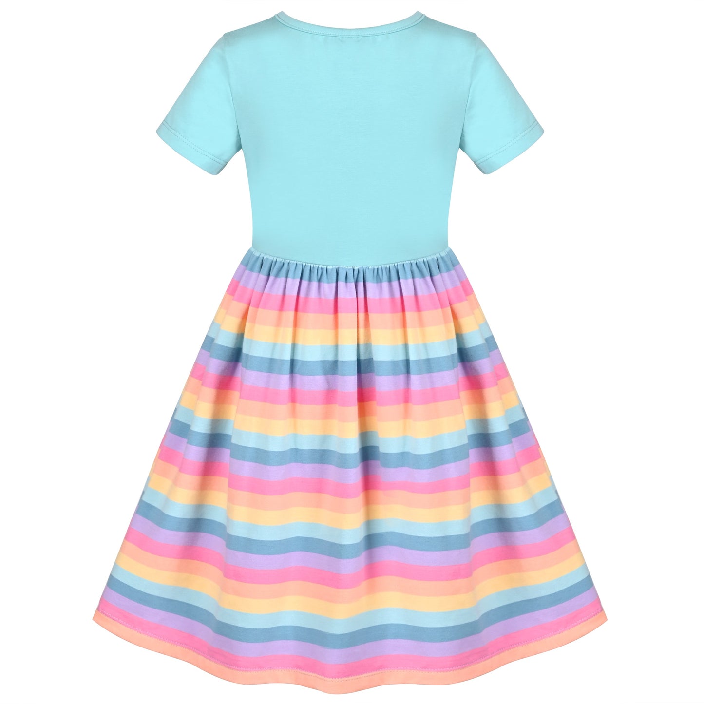 Girls Dress Blue Dot Rabbit Bunny Knitted Cotton Sundress Multi-Color