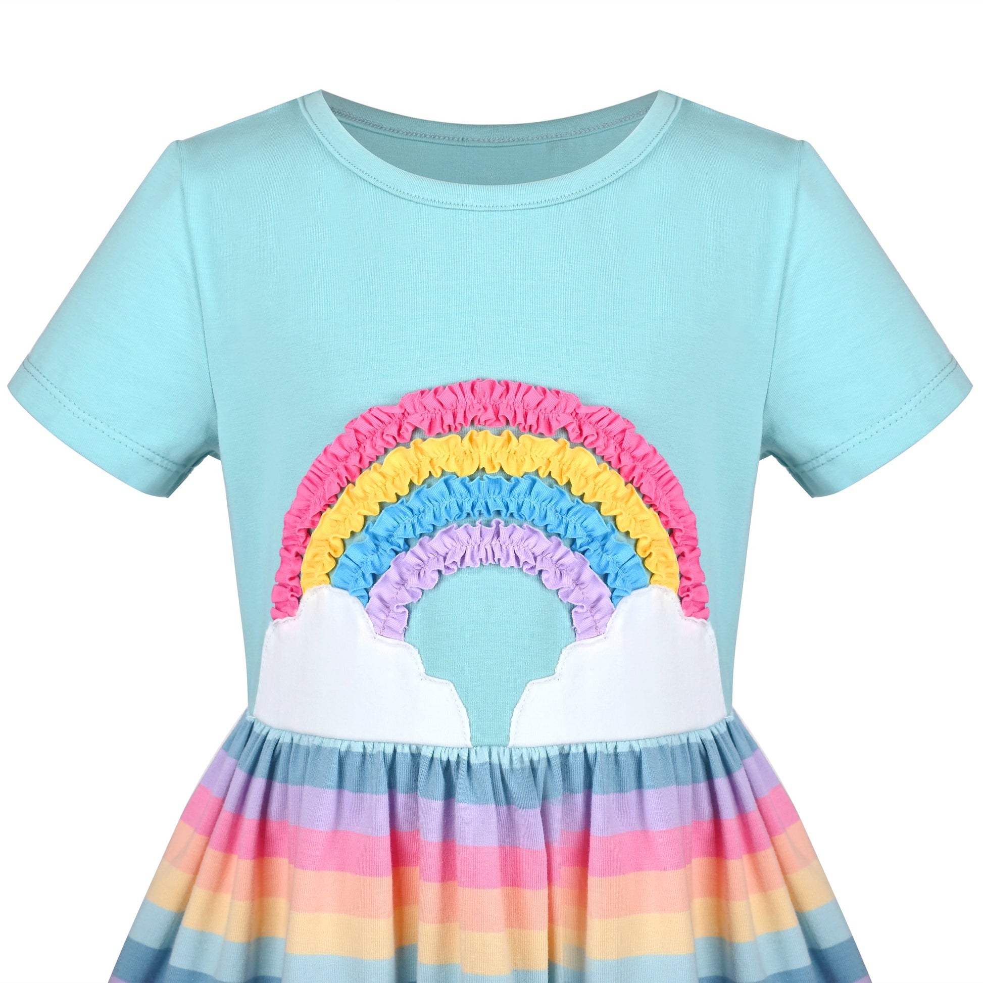 Girls Dress Blue Dot Rabbit Bunny Knitted Cotton Sundress Multi-Color