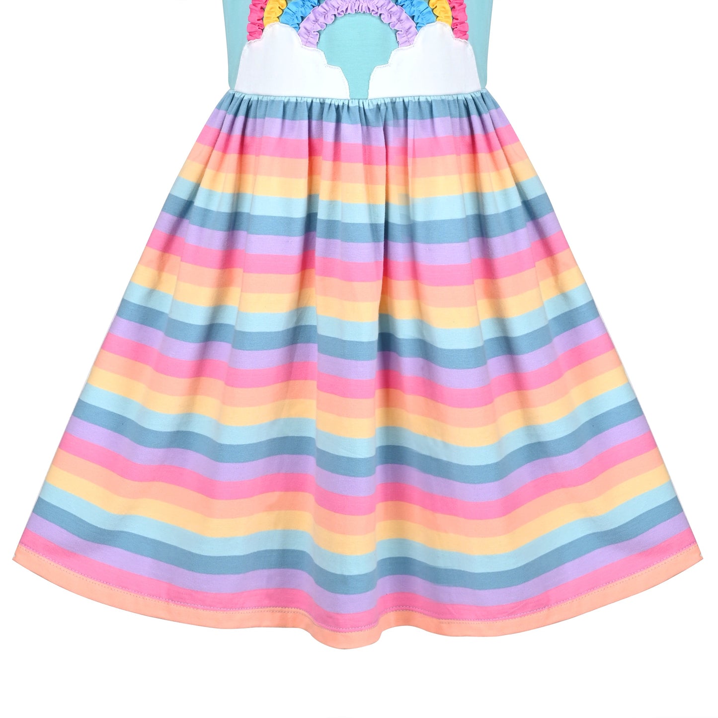 Girls Dress Blue Dot Rabbit Bunny Knitted Cotton Sundress Multi-Color