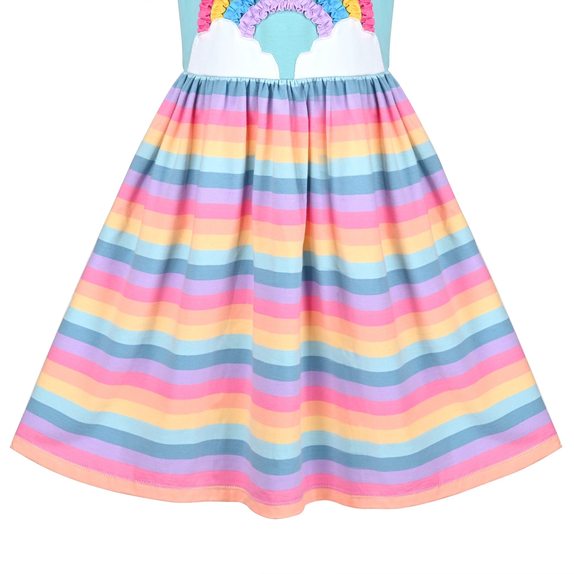 Girls Dress Blue Dot Rabbit Bunny Knitted Cotton Sundress Multi-Color