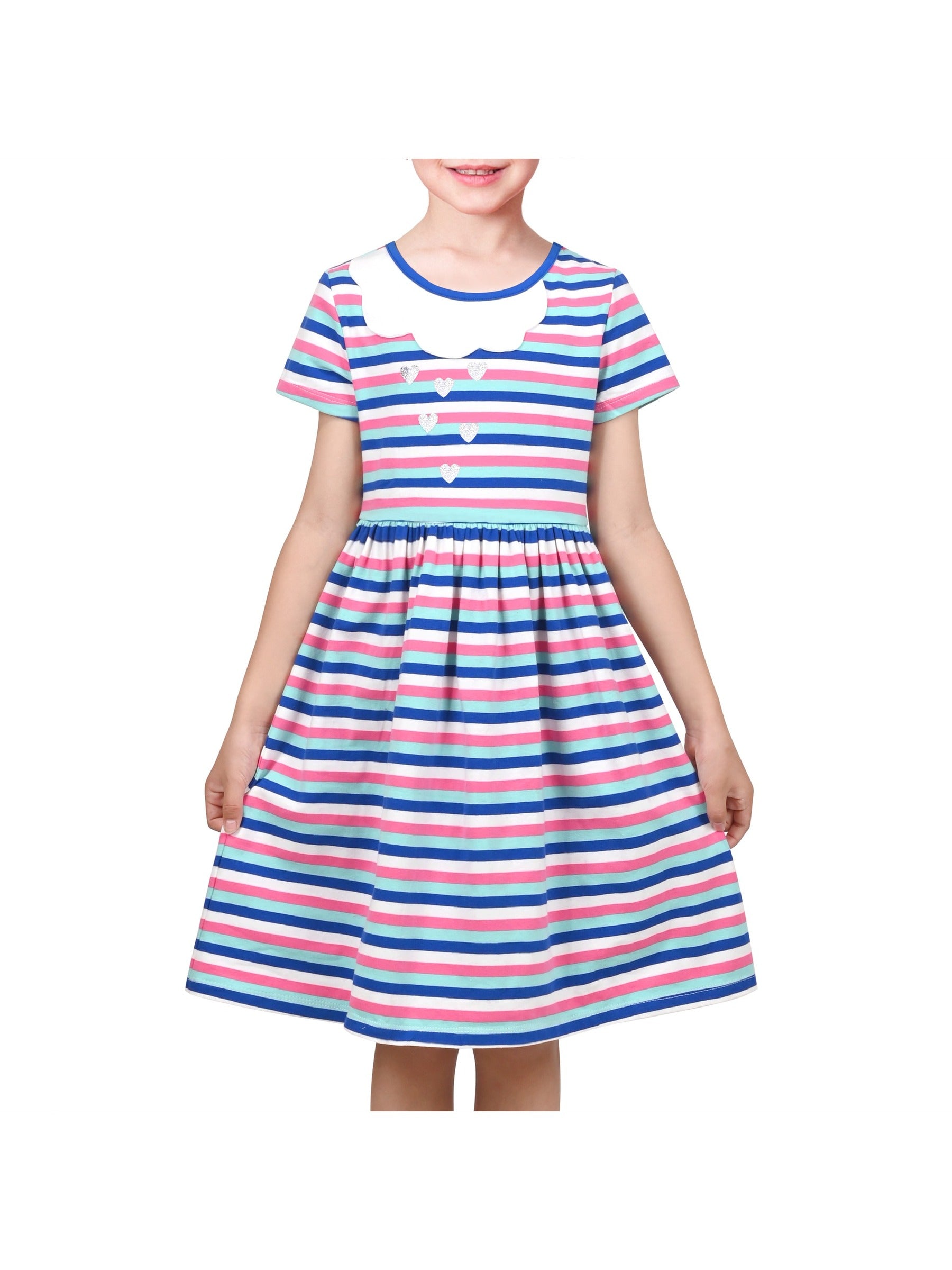 Girls Dress Blue Dot Rabbit Bunny Knitted Cotton Sundress Multi-Color