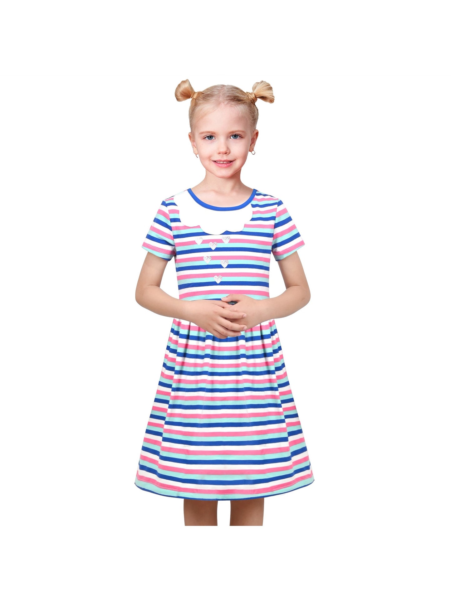Girls Dress Blue Dot Rabbit Bunny Knitted Cotton Sundress Multi-Color