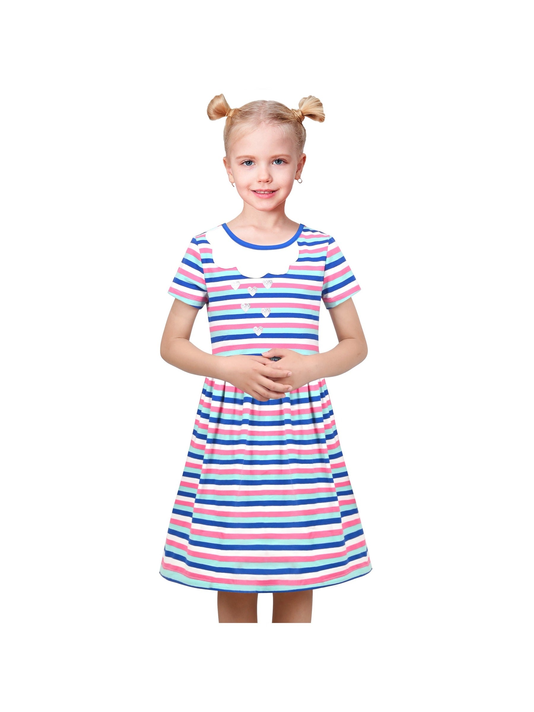 Girls Dress Blue Dot Rabbit Bunny Knitted Cotton Sundress Multi-Color