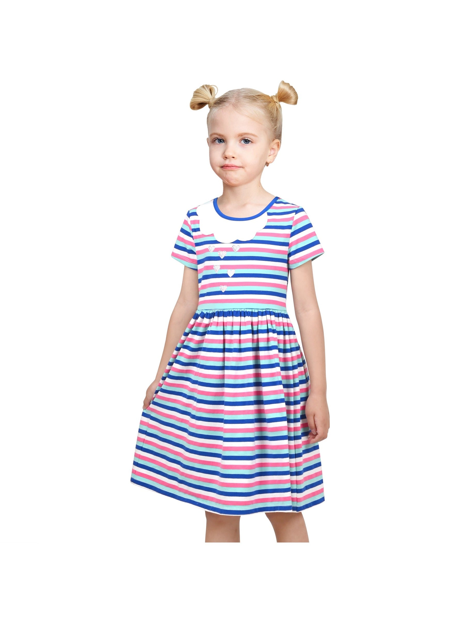 Girls Dress Blue Dot Rabbit Bunny Knitted Cotton Sundress Multi-Color
