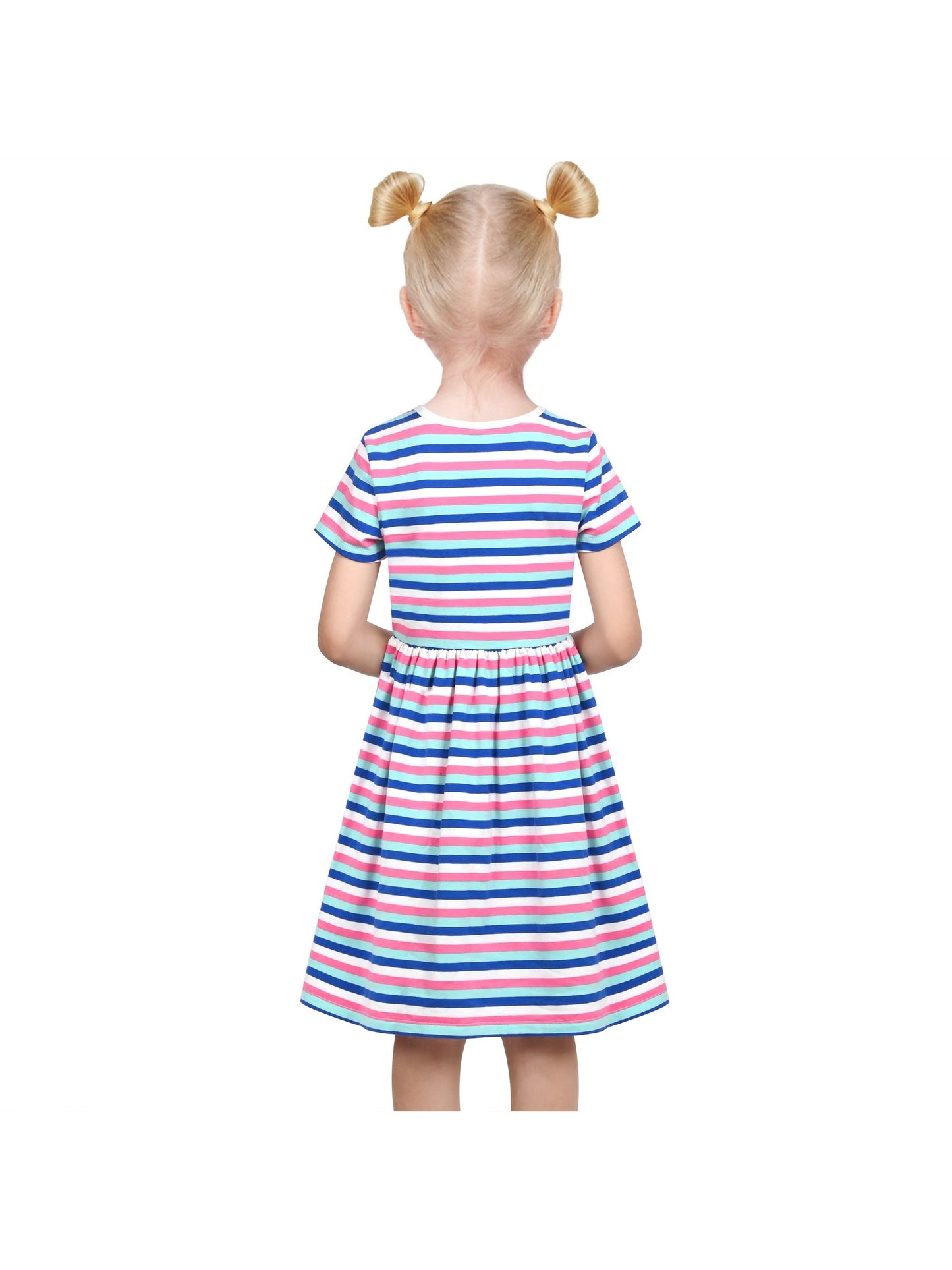 Girls Dress Blue Dot Rabbit Bunny Knitted Cotton Sundress Multi-Color