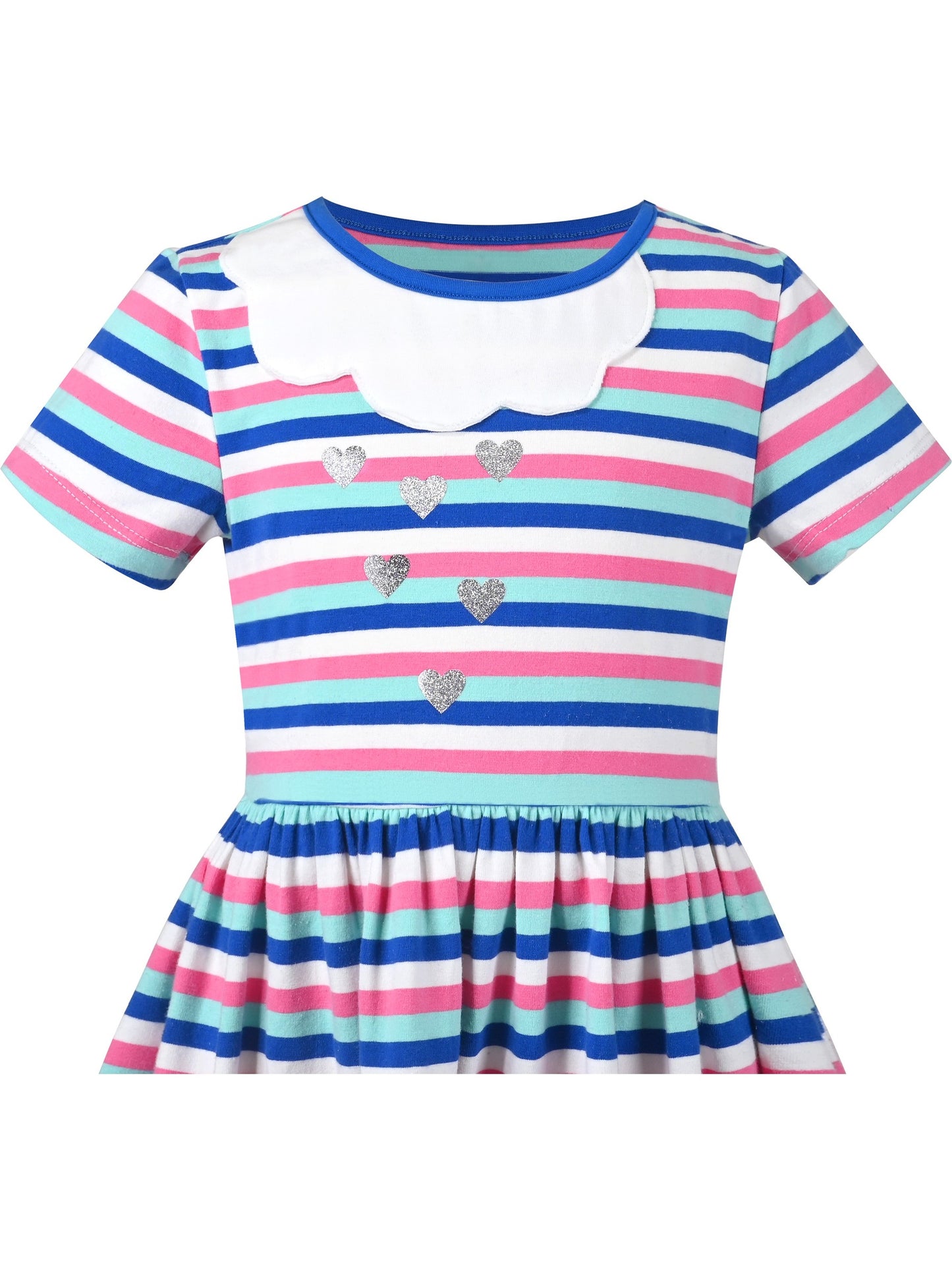 Girls Dress Blue Dot Rabbit Bunny Knitted Cotton Sundress Multi-Color