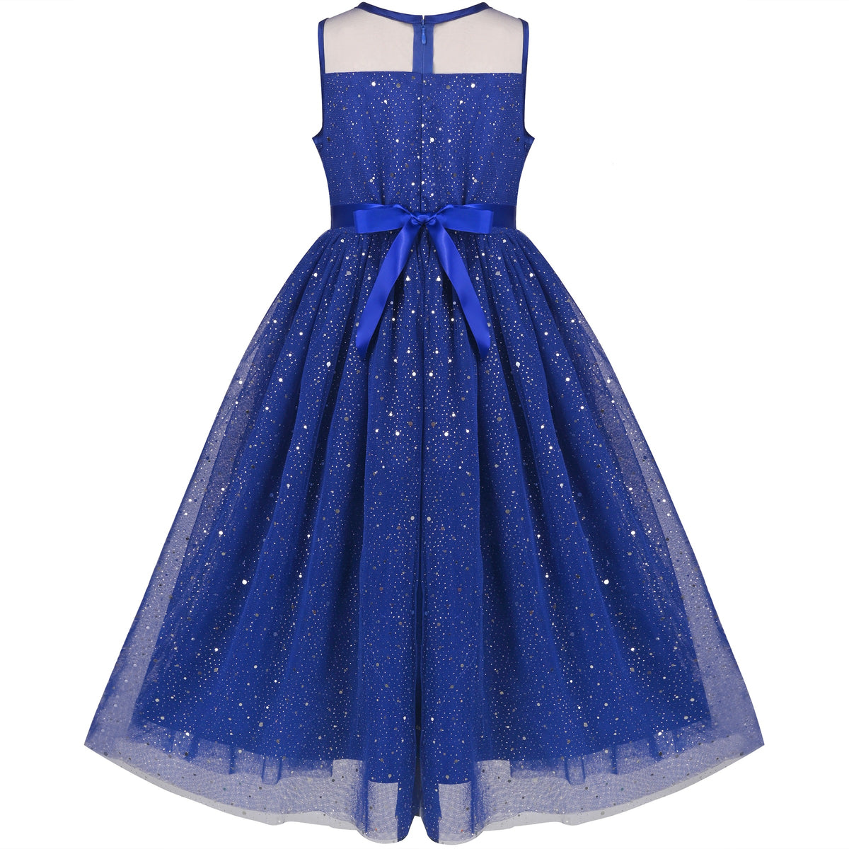 Girls Dress Green Lace Tulle Gradient Skirt Shiny Star Sleeveless - Blue