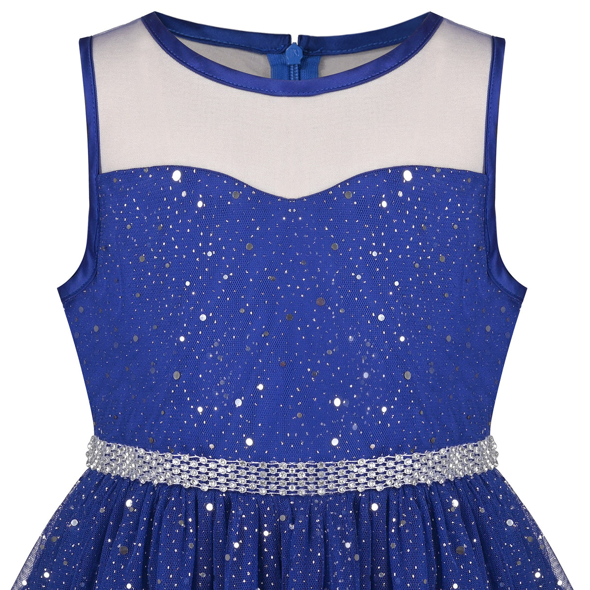 Girls Dress Green Lace Tulle Gradient Skirt Shiny Star Sleeveless - Blue