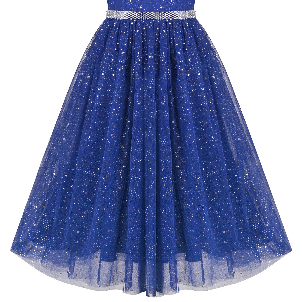 Girls Dress Green Lace Tulle Gradient Skirt Shiny Star Sleeveless - Blue