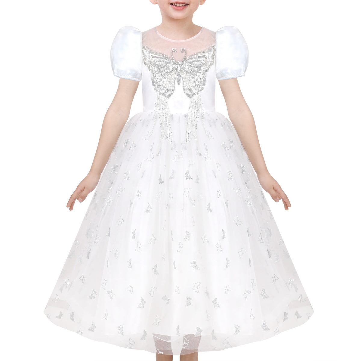 Girls Dress Red Tiered Layers Holiday Party Pageant Dress - White Butterfly
