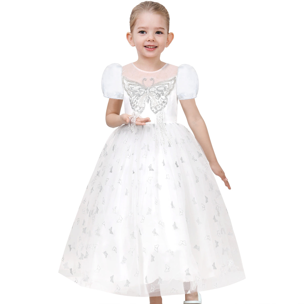 Girls Dress Red Tiered Layers Holiday Party Pageant Dress - White Butterfly