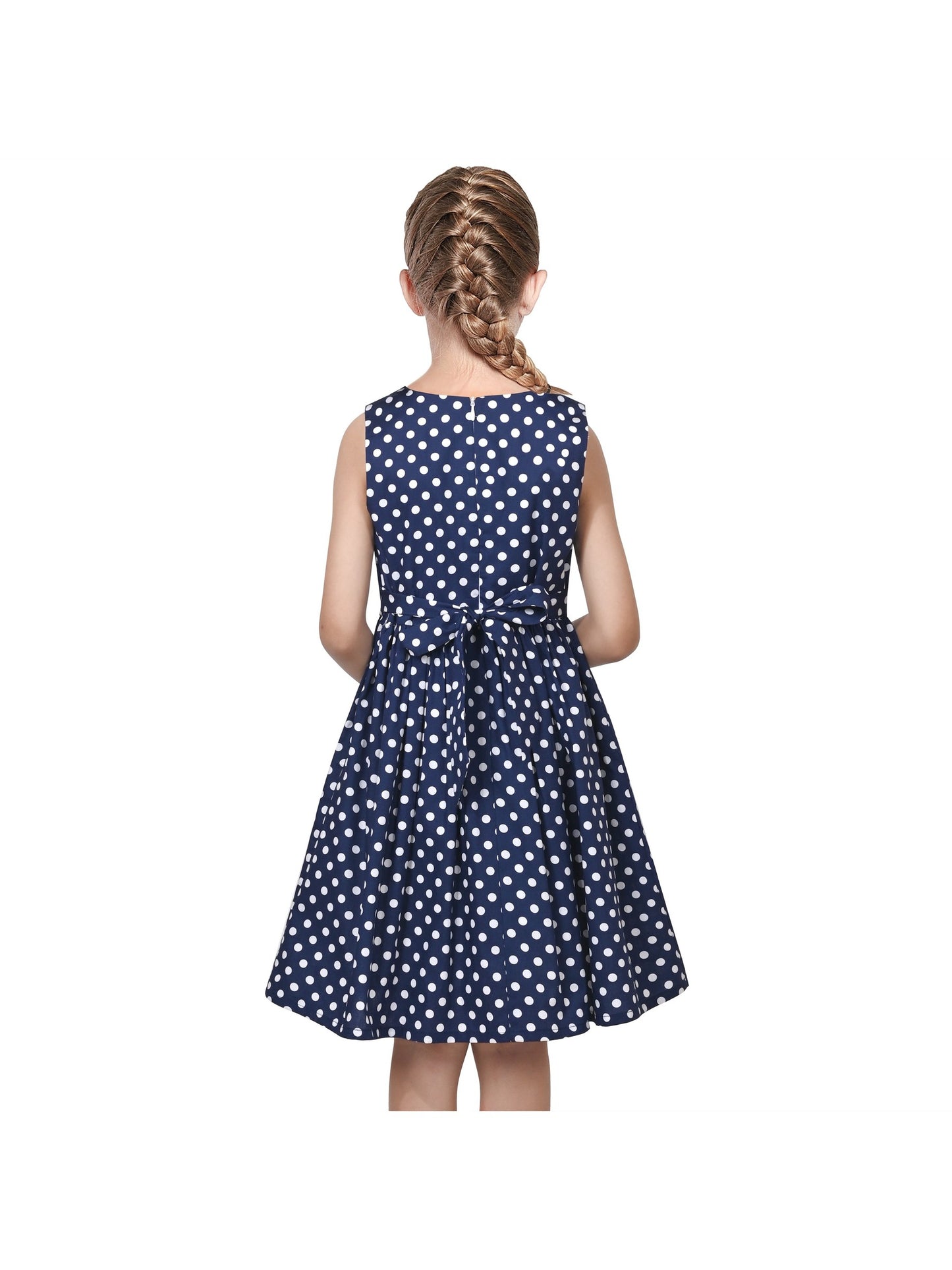 Girls Dress Pink Polka Dot Pocket Button School Summer Sleeveless Cotton Blue