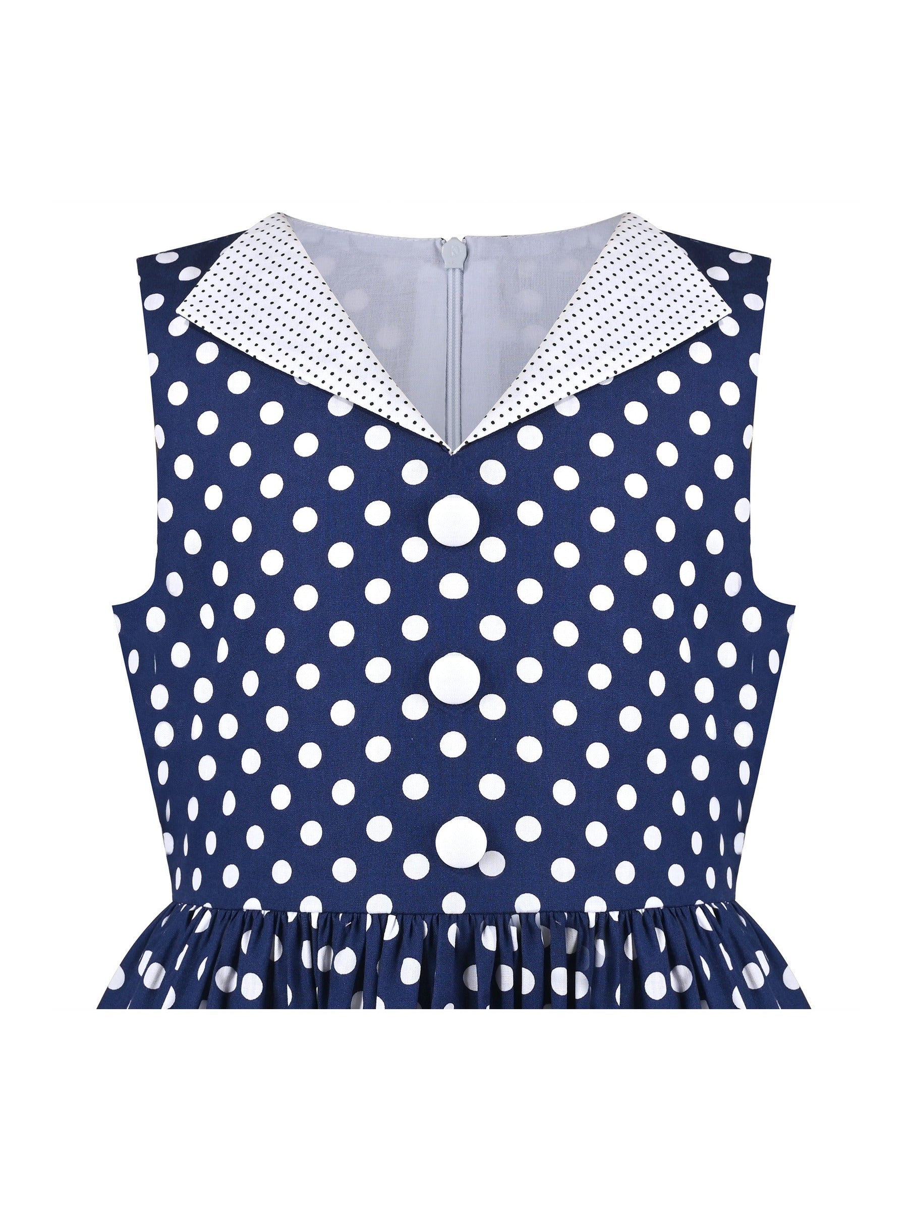 Girls Dress Pink Polka Dot Pocket Button School Summer Sleeveless Cotton Blue