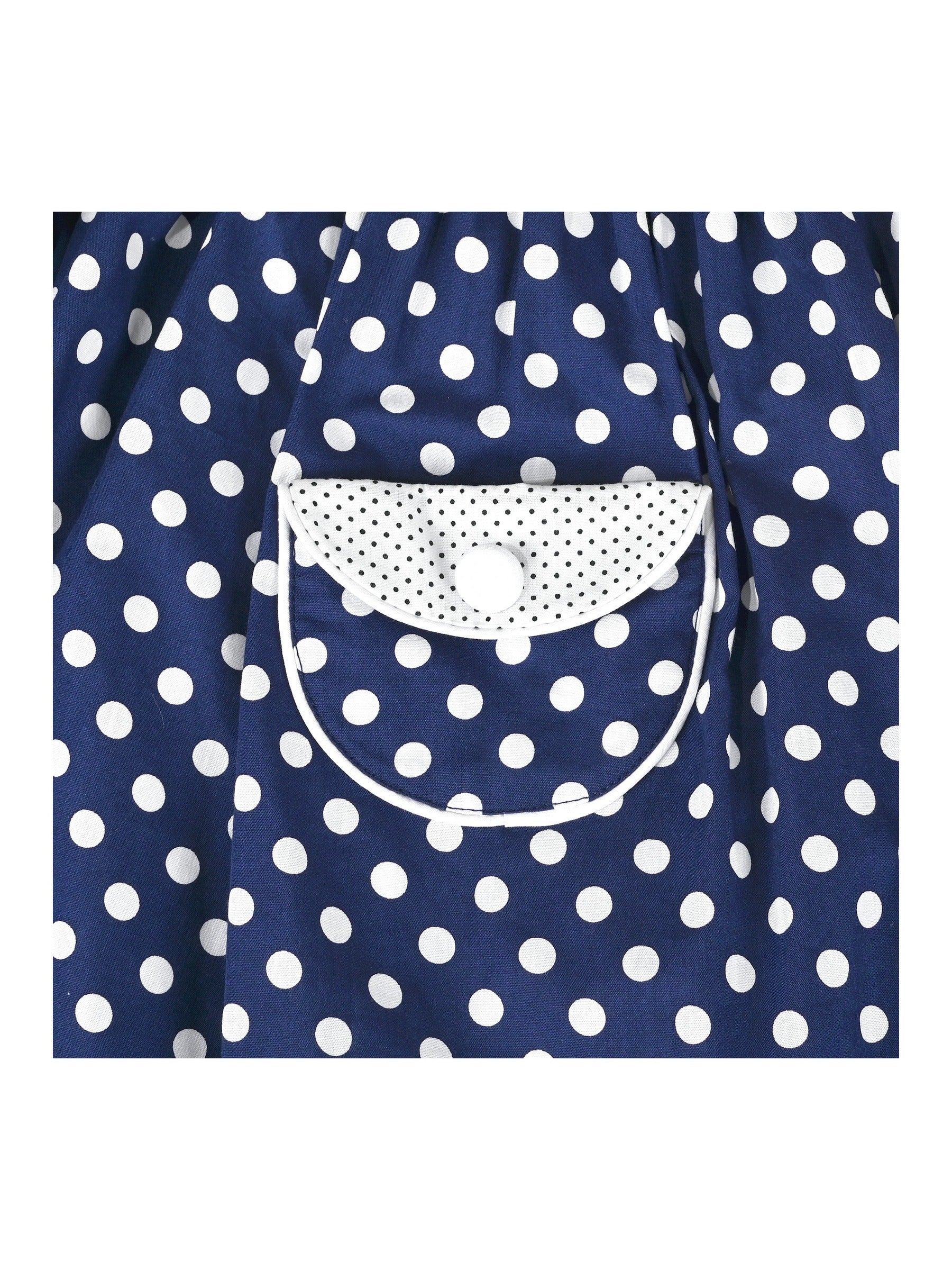 Girls Dress Pink Polka Dot Pocket Button School Summer Sleeveless Cotton Blue