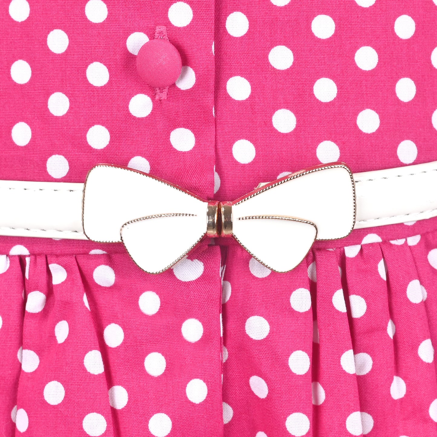 Girls Dress Pink Polka Dot Pocket Button School Summer Sleeveless Cotton Pink