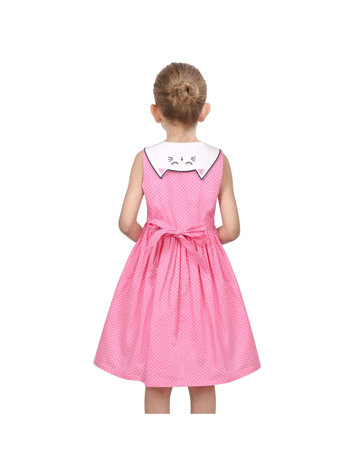 Girls Dress Blue Floral Vintage Ruffle Collar Flutter Flare Sleeve - Pink Polka Dot