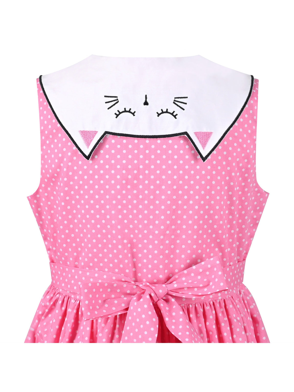 Girls Dress Blue Floral Vintage Ruffle Collar Flutter Flare Sleeve - Pink Polka Dot