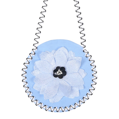 Girls Dress Turquoise Dimensional Flower Birthday Wedding Dress - Sky Blue Bag