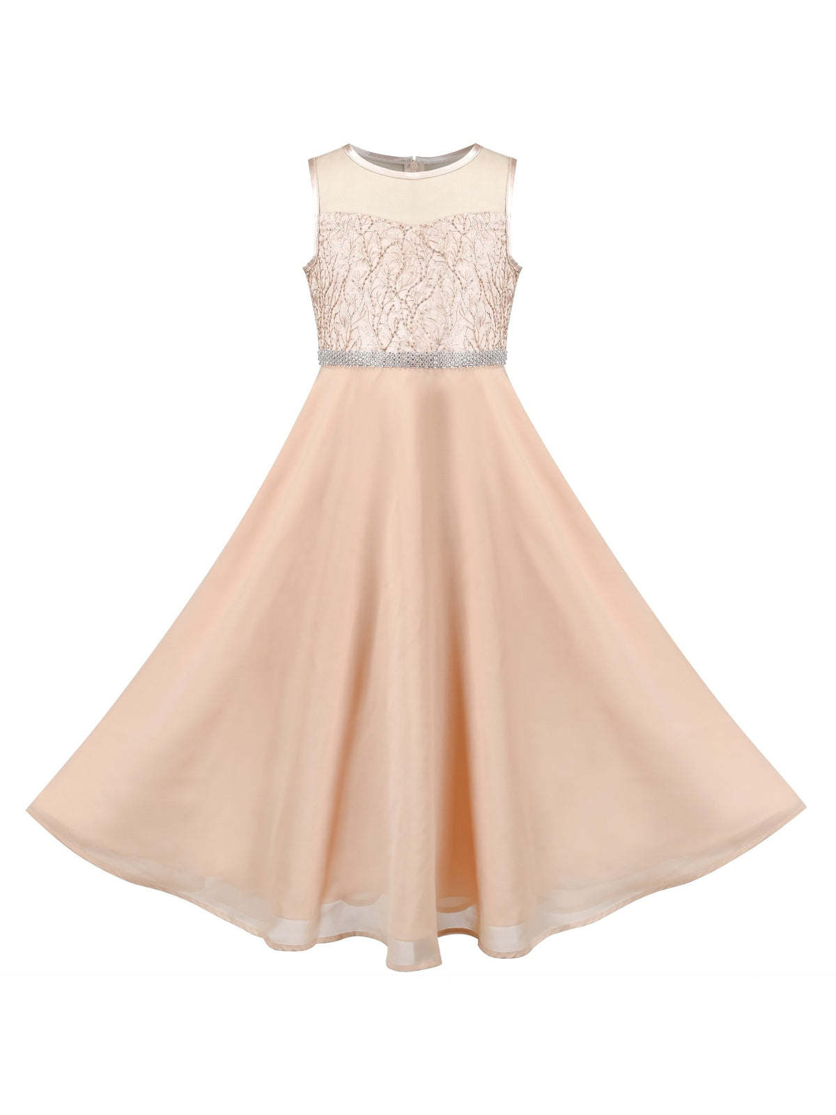 Girls Dress Deep Pink Chiffon Bridesmaid Dance Ball Maxi Gown - Beige