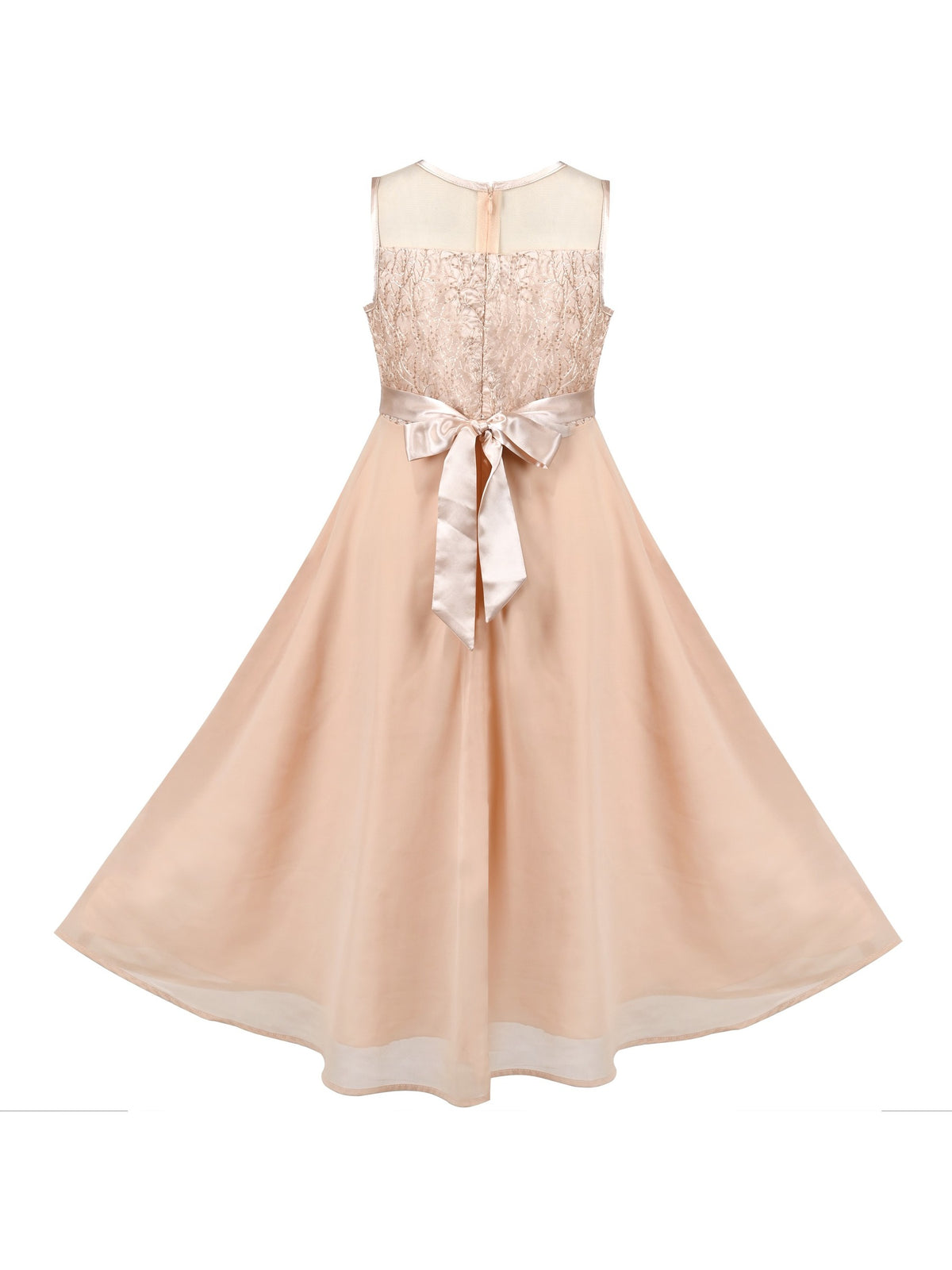 Girls Dress Deep Pink Chiffon Bridesmaid Dance Ball Maxi Gown - Beige