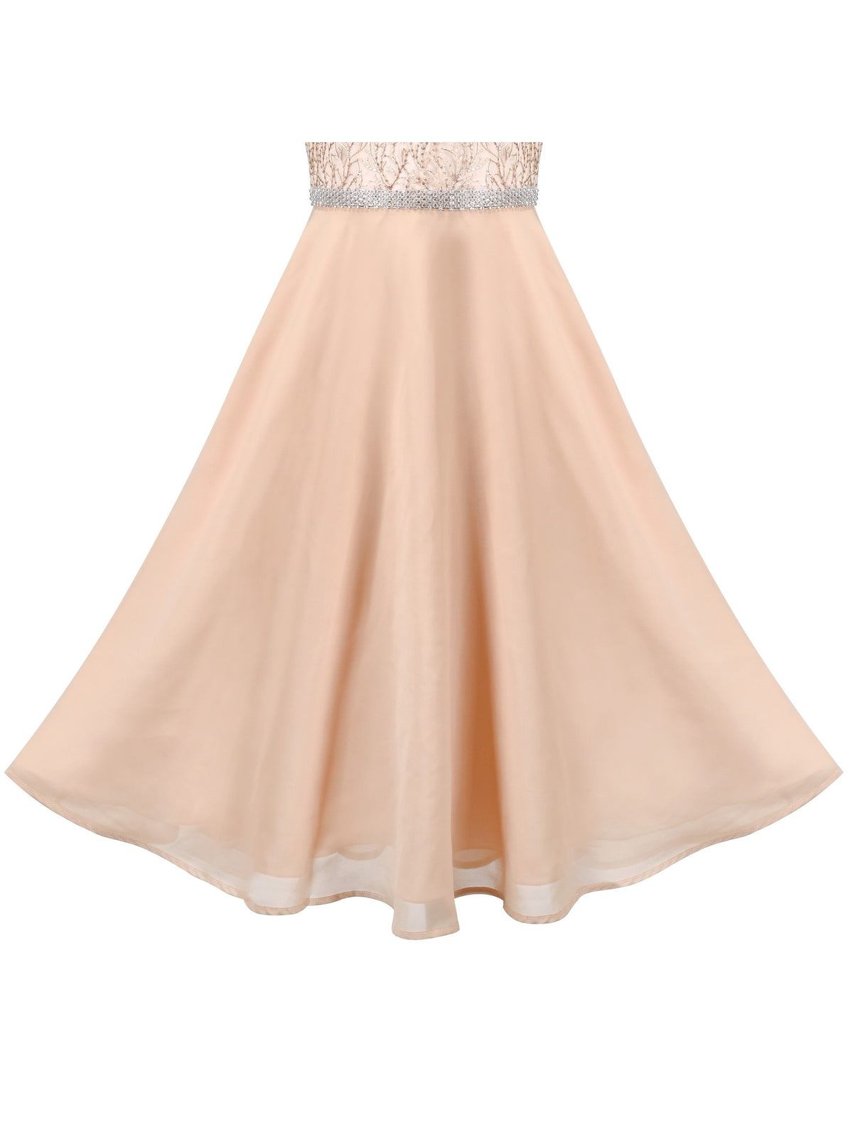 Girls Dress Deep Pink Chiffon Bridesmaid Dance Ball Maxi Gown - Beige
