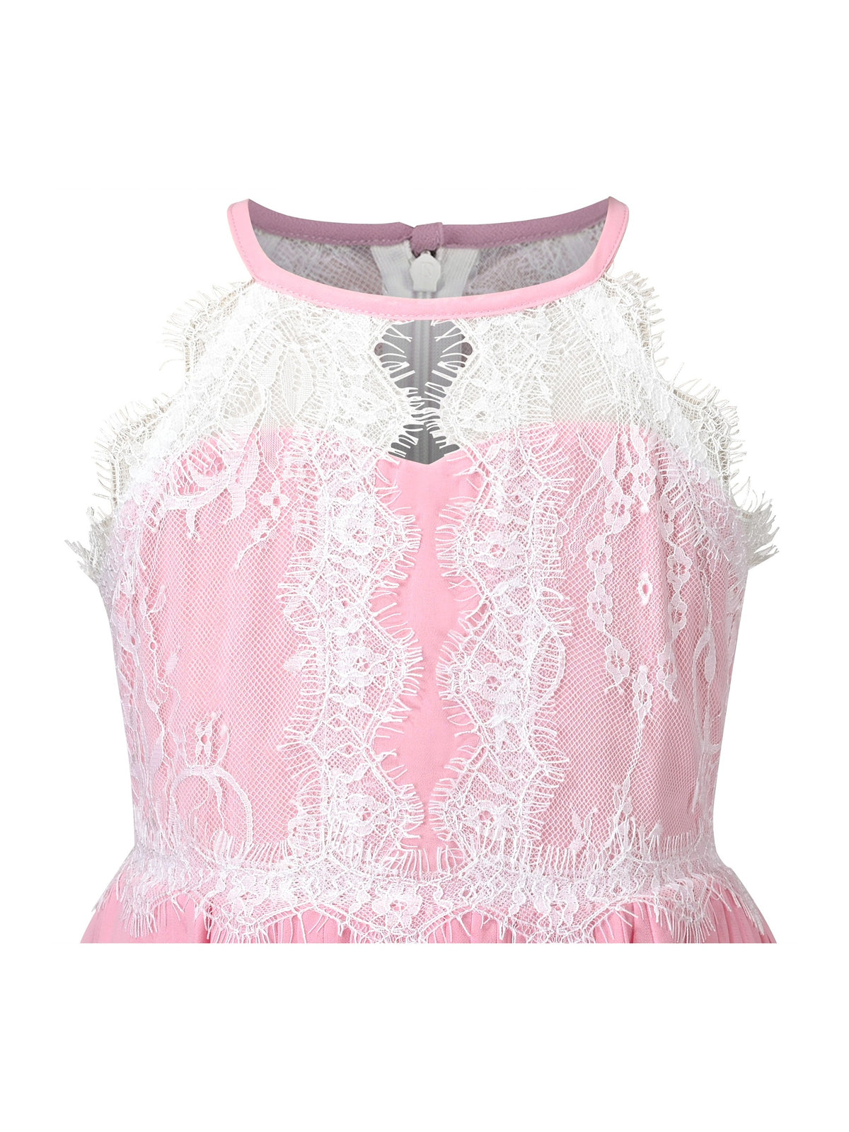 Girls Dress Coffee Halter Princess Lace Pleated Party Wedding Pageant - Pink