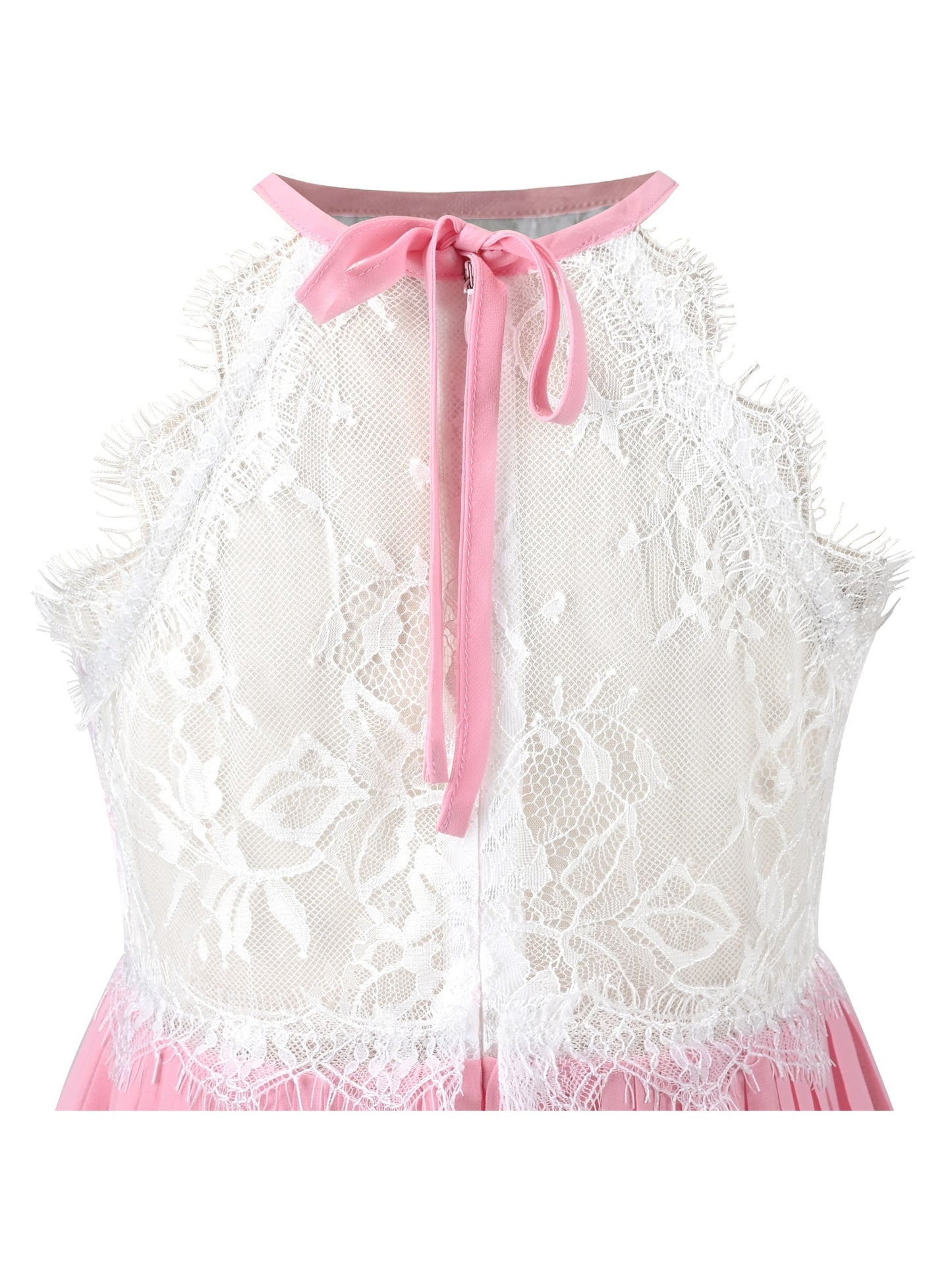 Girls Dress Coffee Halter Princess Lace Pleated Party Wedding Pageant Pink