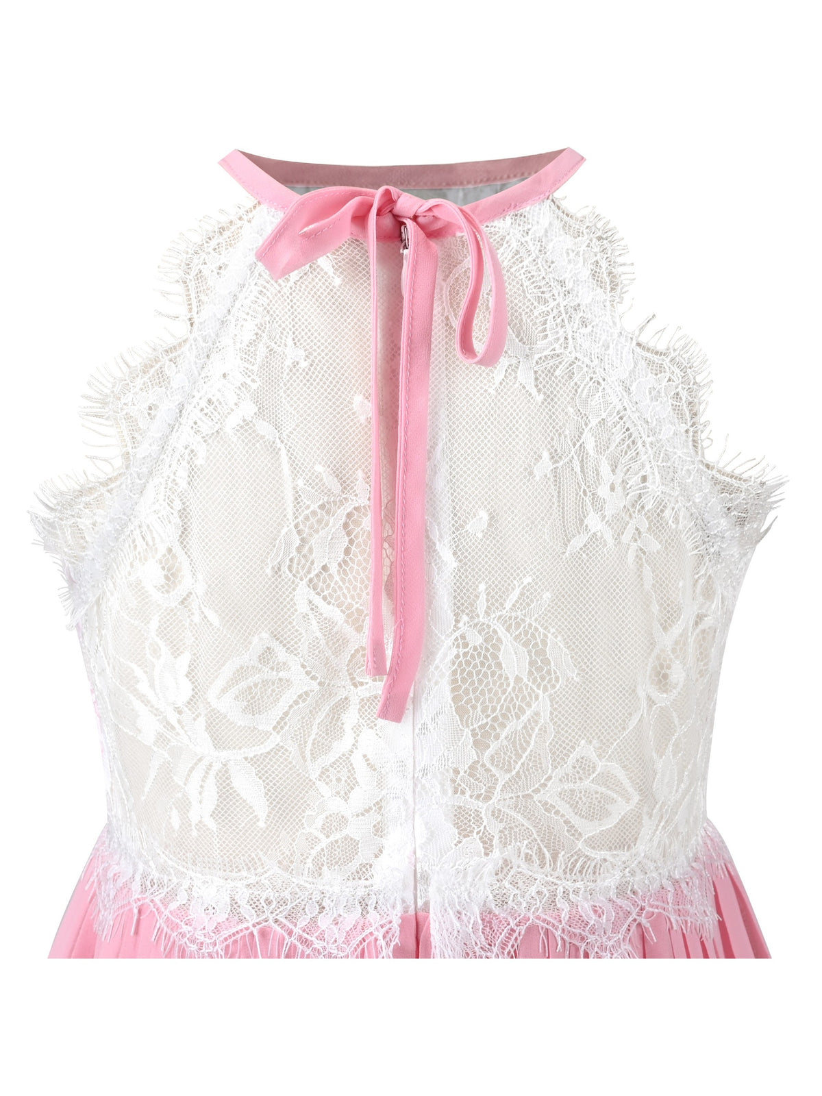 Girls Dress Coffee Halter Princess Lace Pleated Party Wedding Pageant - Pink