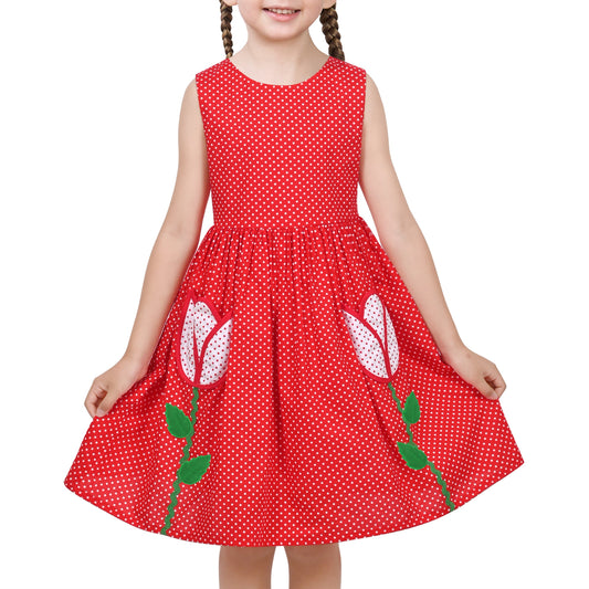 Girls Dress Floral Criss Cross Summer Sundress Sleeveless Casual Daily Red
