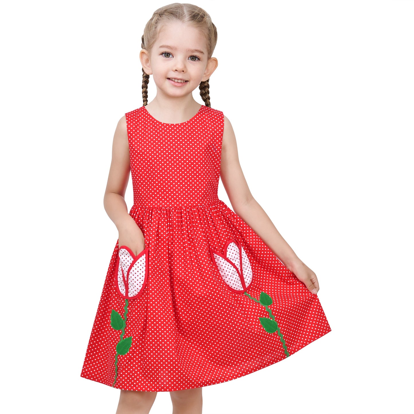 Girls Dress Floral Criss Cross Summer Sundress Sleeveless Casual Daily Red