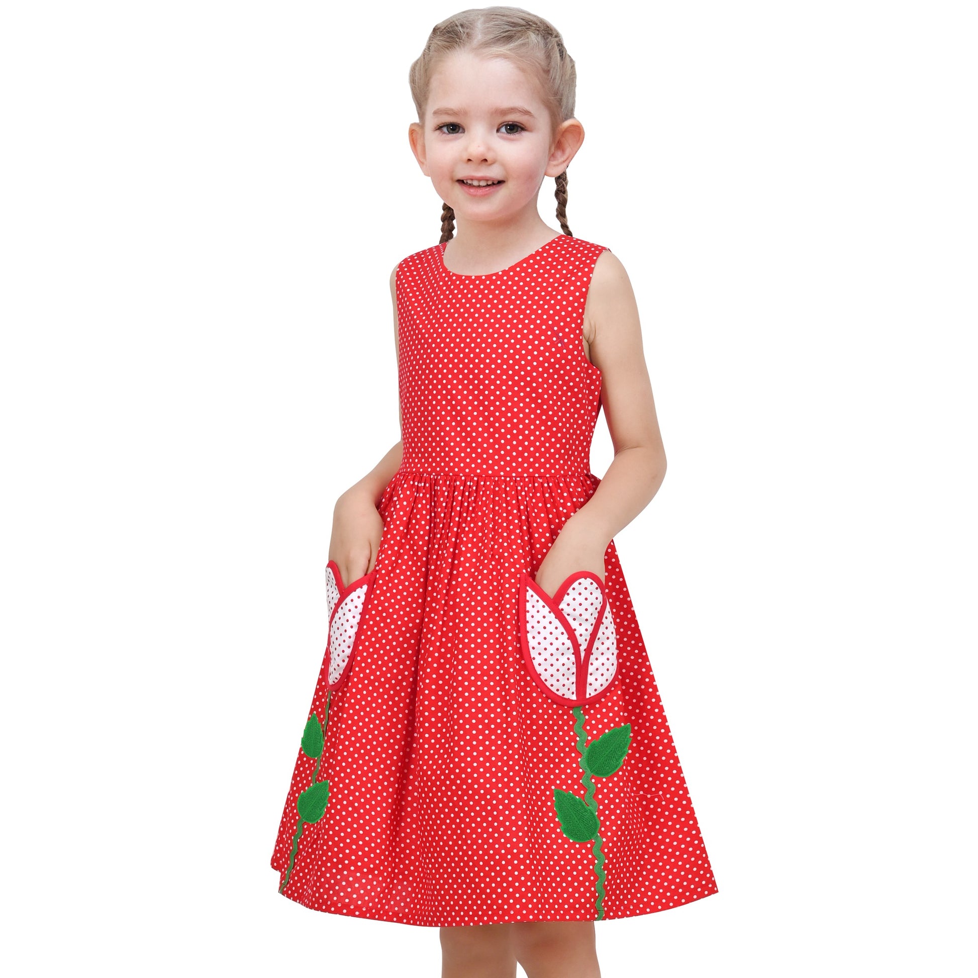 Girls Dress Floral Criss Cross Summer Sundress Sleeveless Casual Daily Red