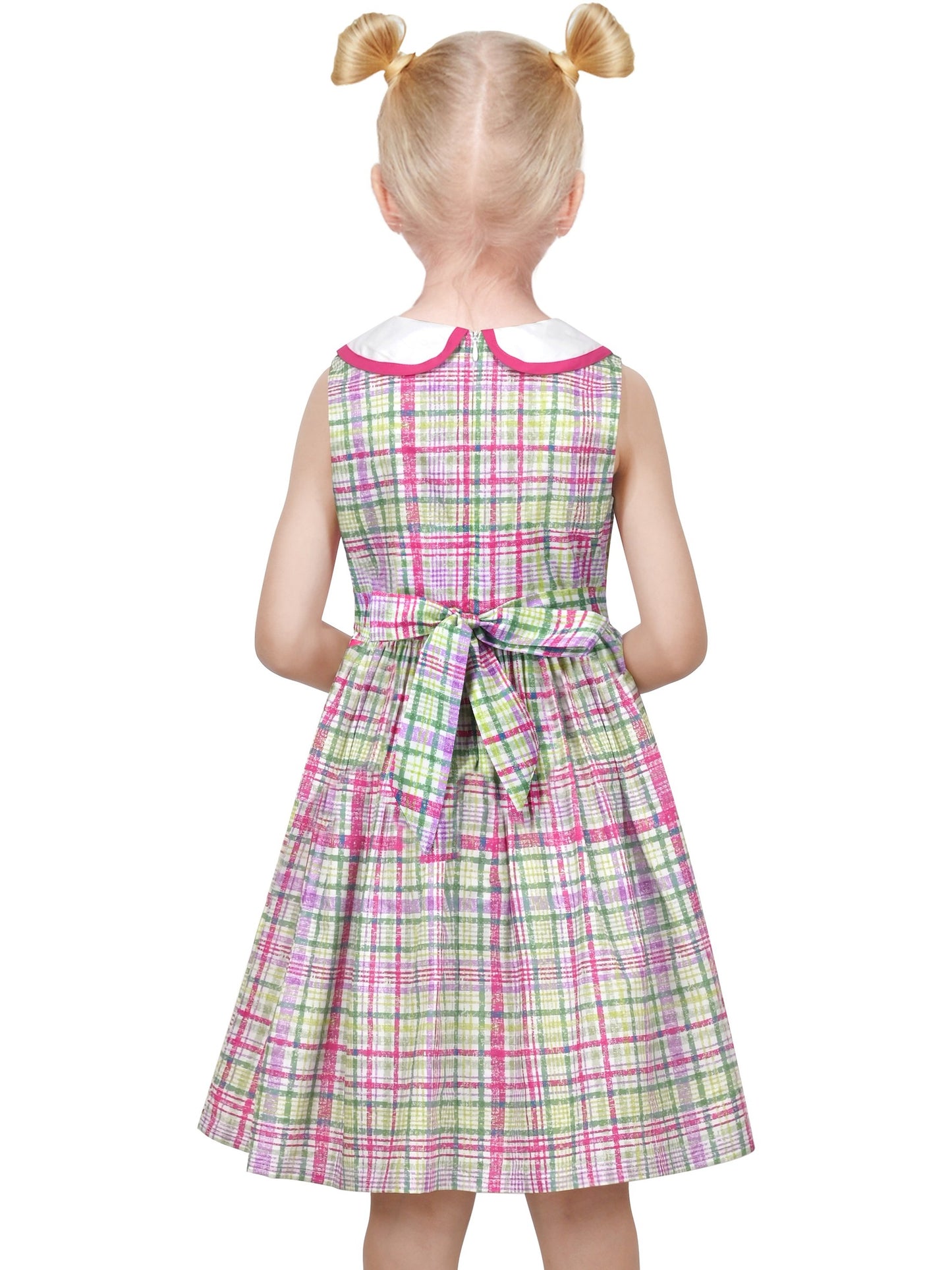 Girls Dress Pink Polka Dot Pocket Button School Summer Sleeveless Cotton Purple
